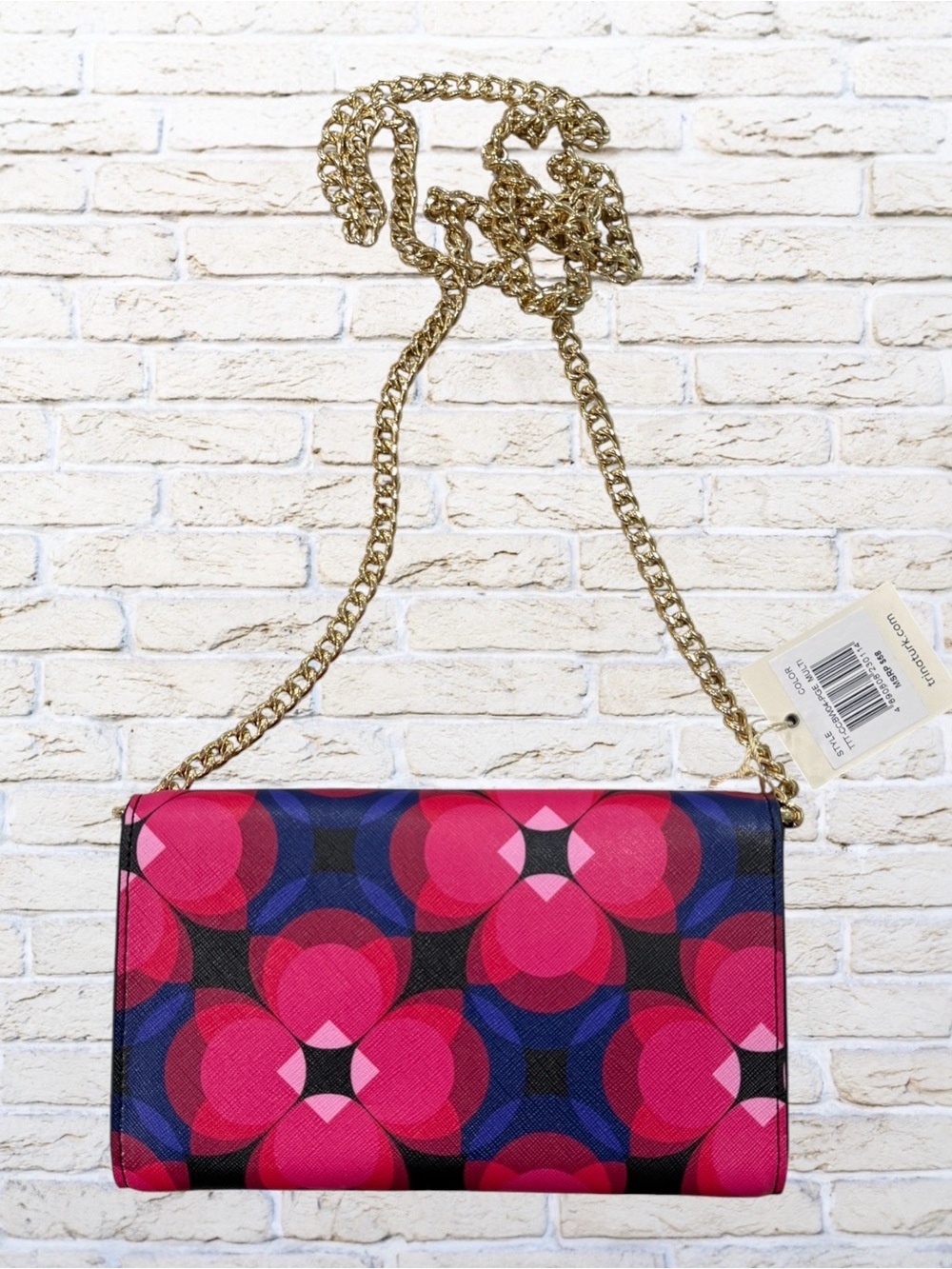 NWT Trina Turk Pink & Navy Crossbody Clutch Wallet - Picture 2 of 5